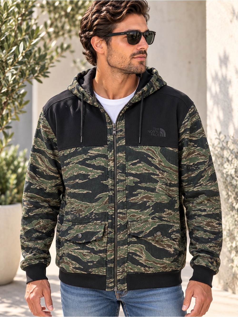 The North Face A7EV Mountain Jacket Men’s XL Tiger Camo Y2K Hooded Full Zip #257